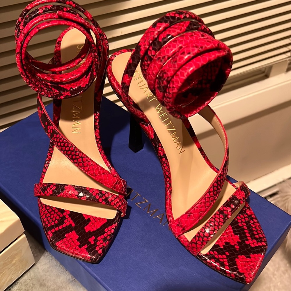 Stuart Weitzman heels.  lipstick red printed python size 8.5